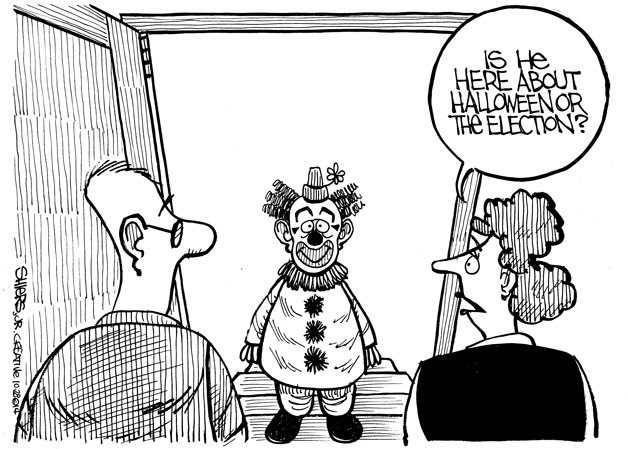 Is he here about Halloween or the election? | Cartoon for Oct. 30