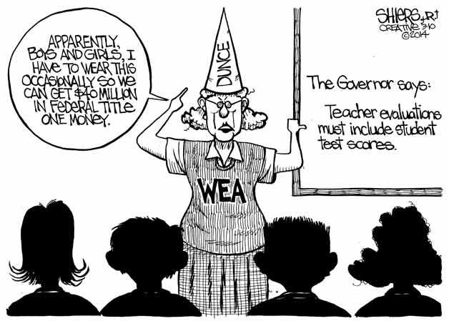 Teacher evaluations must include student test scores | Cartoon for March 11