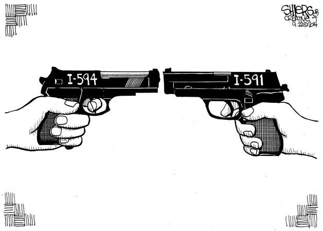 Dueling fire arms initiatives 594 and 591 | Cartoon for Sept. 23