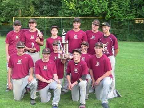 Bothell's FCA 14-U Baseball team hoists its second-place state trophy.