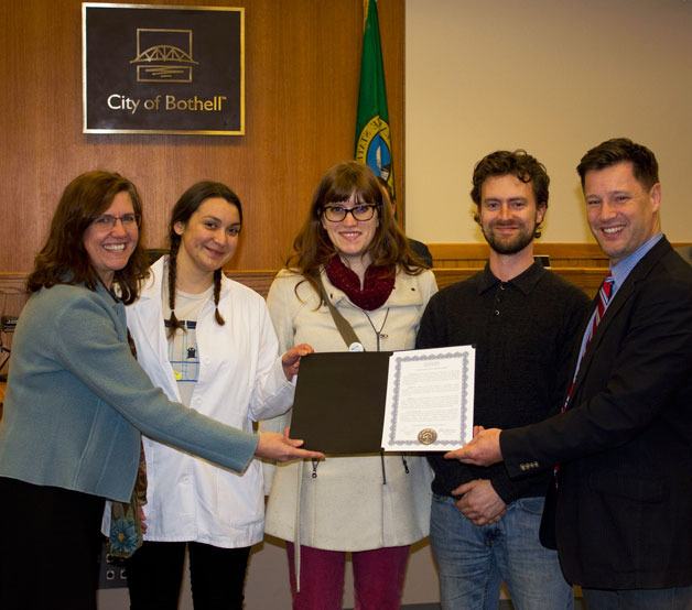 Mayor Johsua Freed declared this week Undergraduate Research Week. Pictured from left to right: Carolyn Brennan