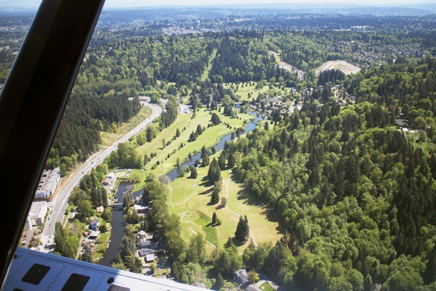 The Wayne Golf Course (center) is currently for sale by the Richards' Family. Forterra has been able to negotiate a deal with Mayor Freed to purchase the back-nine (upper middle) of the golf course.