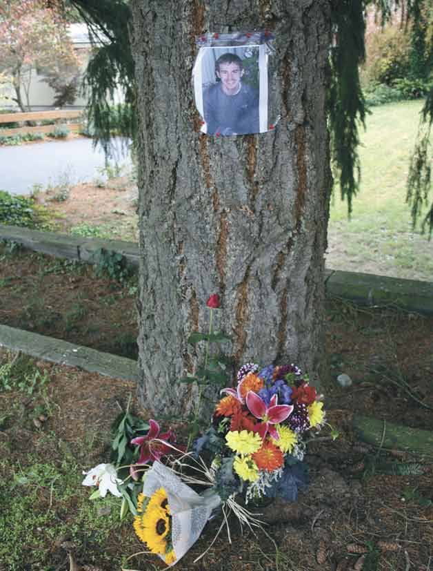 A memorial was set up at the location where Joseph Humphreys was hit by a truck and killed early Monday morning.