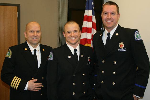 Northshore firefighters participated at a badge pinning ceremony at fire department headquarters. Pictured left to right: Jim Torpin