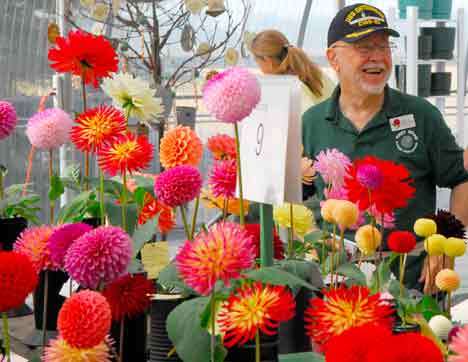 Jack Crawford enjoys himself at a dahlia show.