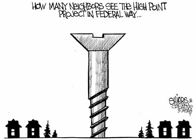 How many of the neighbors see the High Point project in Federal Way | Cartoon for March 9