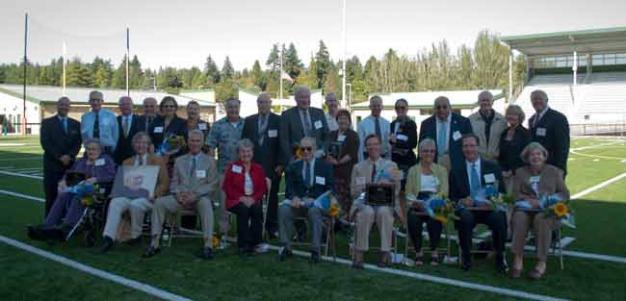 The Northshore Wall of Honor inductees from 2011 with school-district officials and organizers.