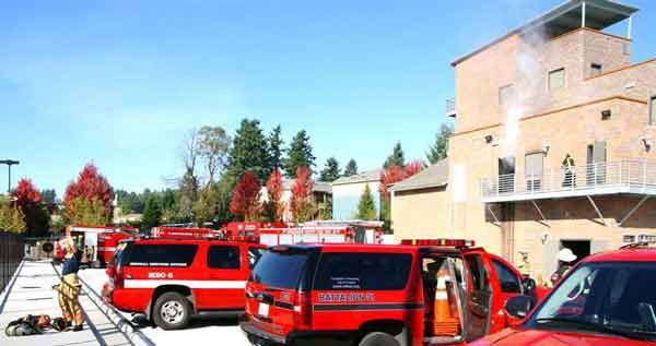 Firefighters from Northshore Fire and neighboring departments train on the Kenmore station's five-level tower.