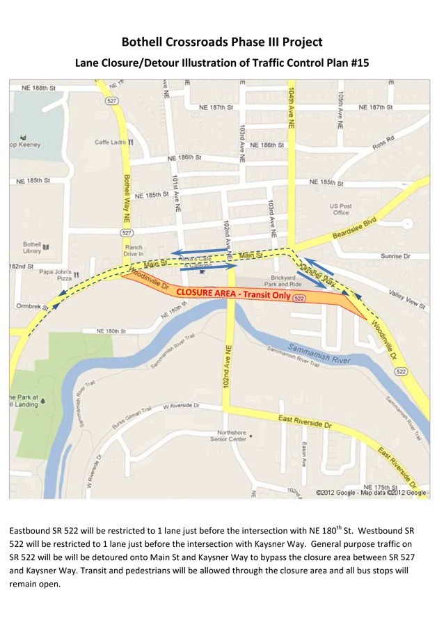 The Bothell Crossroads Phase III Project is planning to work overnight in the upcoming weeks to install joint utility trenches along SR 522.