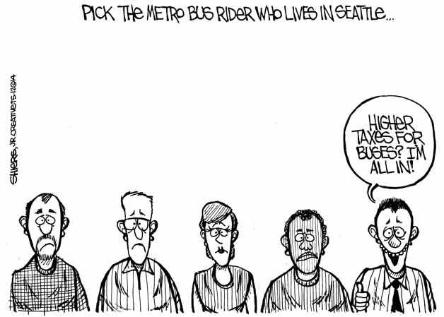 Pick the Metro bus rider who lives in Seattle | Cartoon for May 17