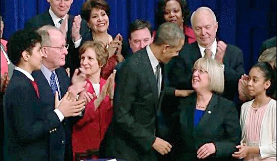 Bothell resident and US Sen. Patty Murray with President Barak Obama at the signing for the new education reform bill.