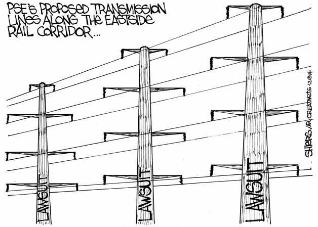 PSE proposed transmission lines along the Eastside Rail Corridor | Cartoon for May 18