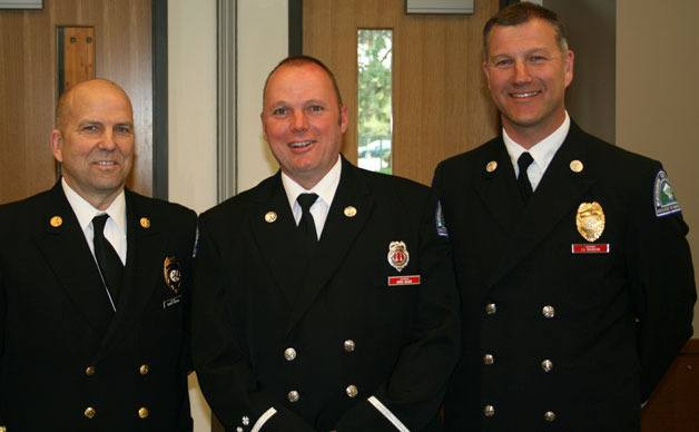 Northshore Fire Department celebrated promotions at a ceremony. From left to right: Chief Jim Torpin