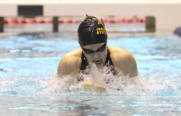 Inglemoor High sophomore Sage Speak digs hard en route to her 100-yard breaststroke title last Saturday at the 4A state swim meet in Federal Way. Speak clocked a time of 1 minute