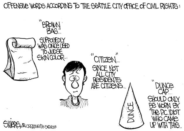 Offensive words according to Seattle civil rights office | Cartoon for Aug. 12