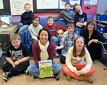 Arrowhead Elementary School Para Educator Becky Fukuda and her students.